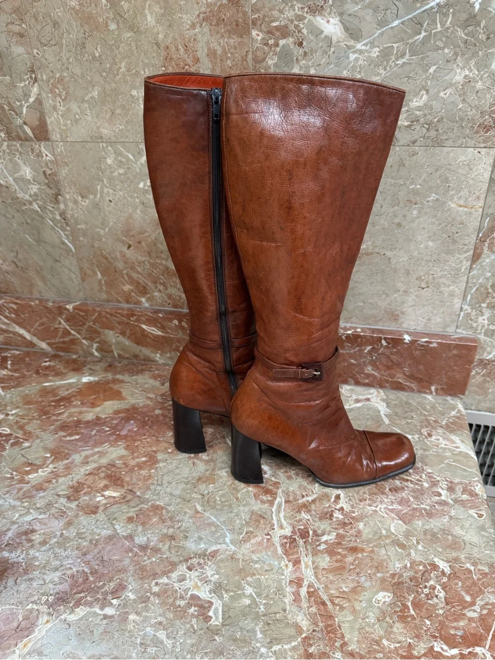 Prada Brown Leather Knee-High Heeled Boots - Picture 3 of 6